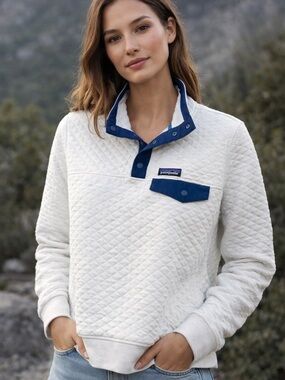 Patagonia Quilted Snap-T Pullover Women’s M Organic Cotton Cream Sweater